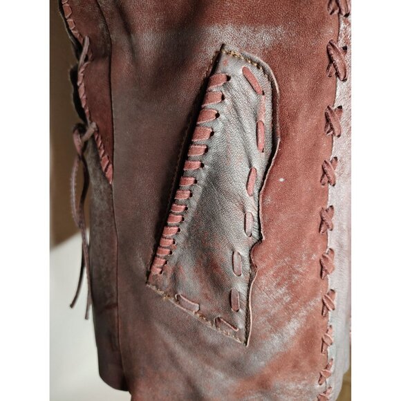 Tribe America Size 8 Geronimo Cognac Leather Jacket Cinched Back, Zip, Steampunk - Picture 7 of 10
